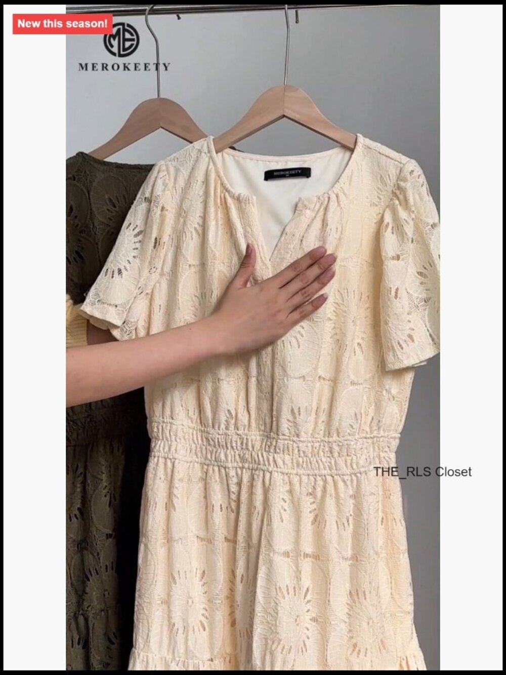 Women's Eyelet Lace Mini Dress V-Neck Puff Sleeve A-Line Short Summer Sundress - Picture 7 of 7